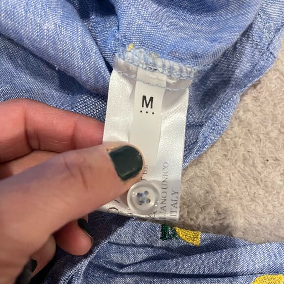 Idillio Positano Men's Button Down‎ 100% Linen Lemon Embroidered Size Medium LUX - Picture 6 of 7